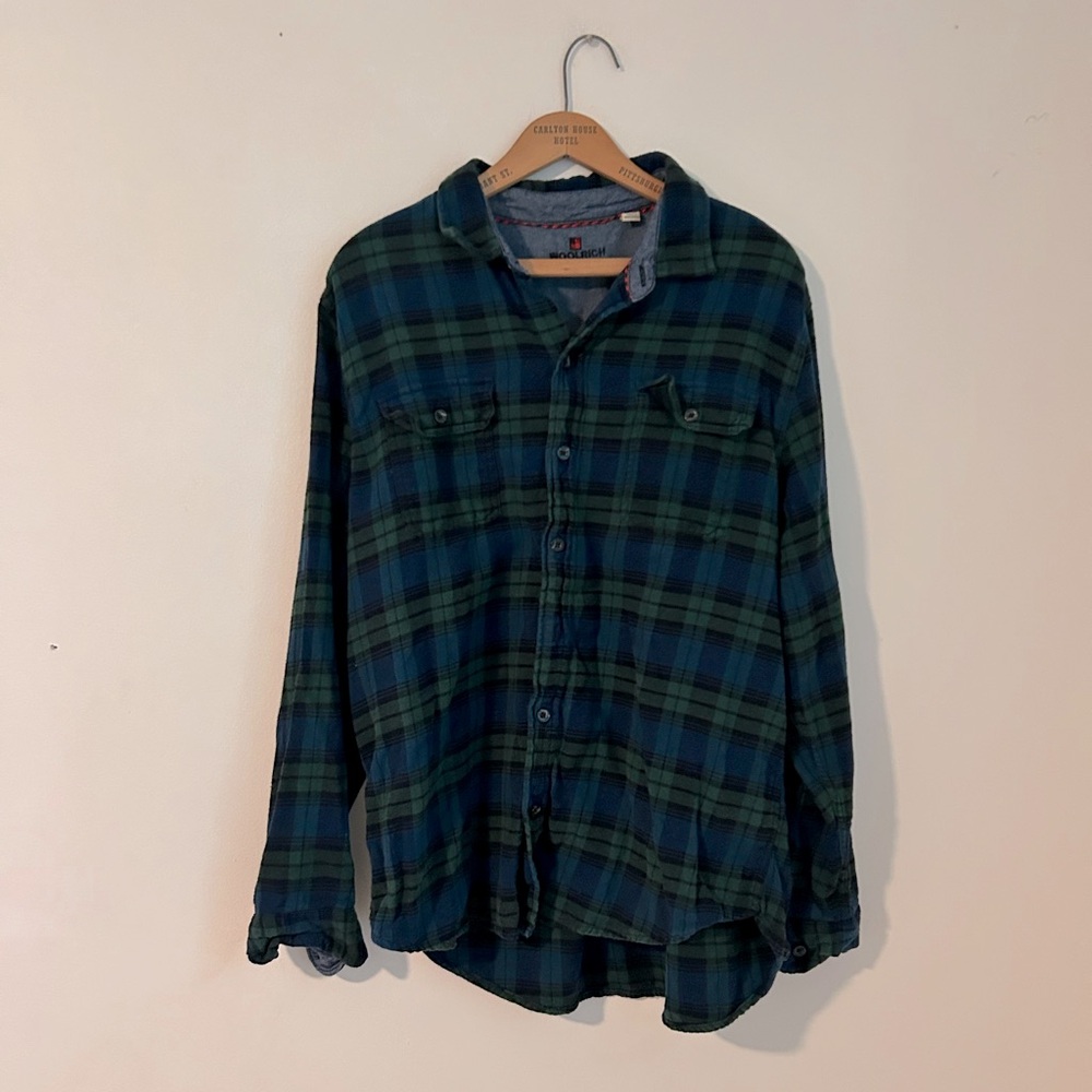 Woolrich Blue and Green oversized Plaid tartan Flannel Button up